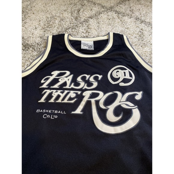 Vintage "Pass the Rock" Basketball Jersey Black and w/ Cream Patches Size XXXL - Picture 2 of 7